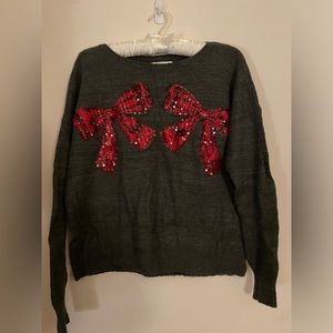 Soft A&F Holiday Sweater; Sequin Bows; XS/S